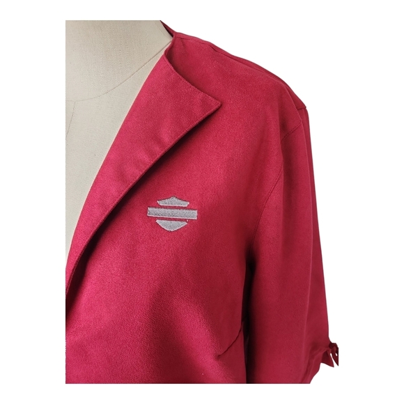 Harley-Davidson Women’s Red Open Front Jacket Size L Logo Embroidered 3/4 Sleeve - Picture 3 of 6